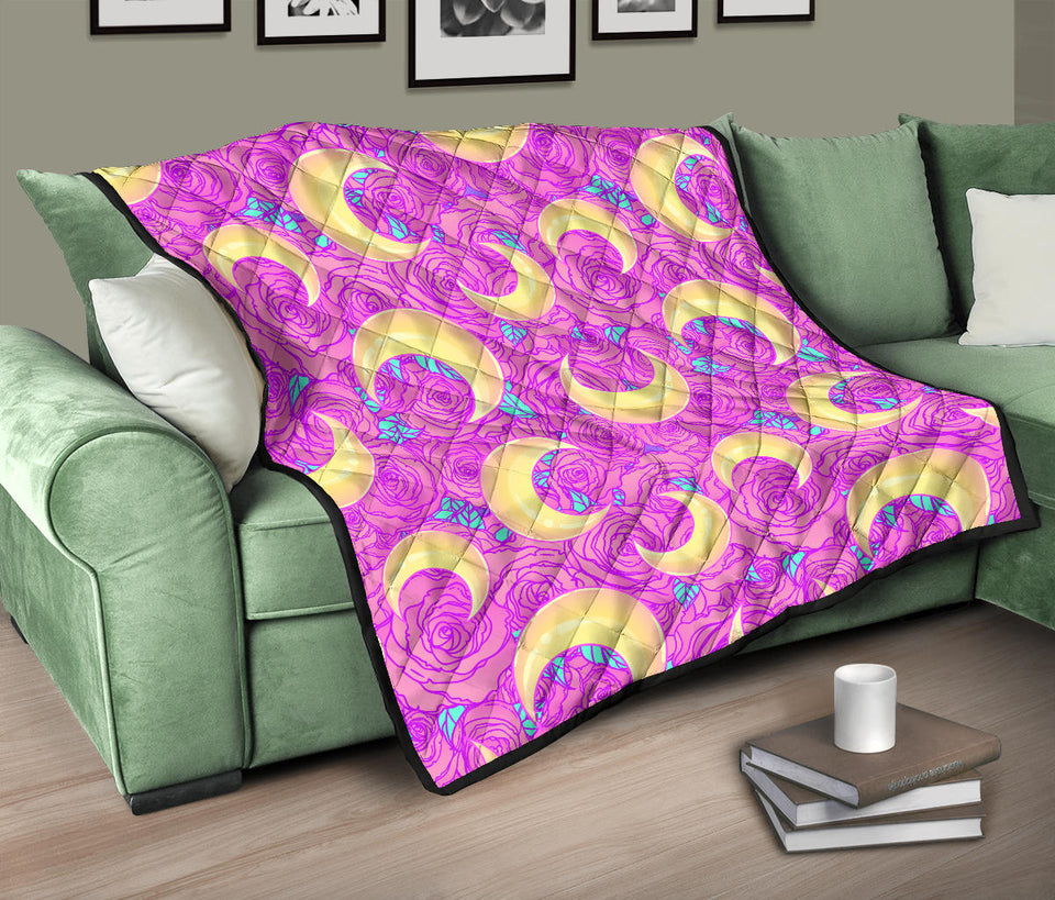 Moon Pink Rose Background Premium Quilt