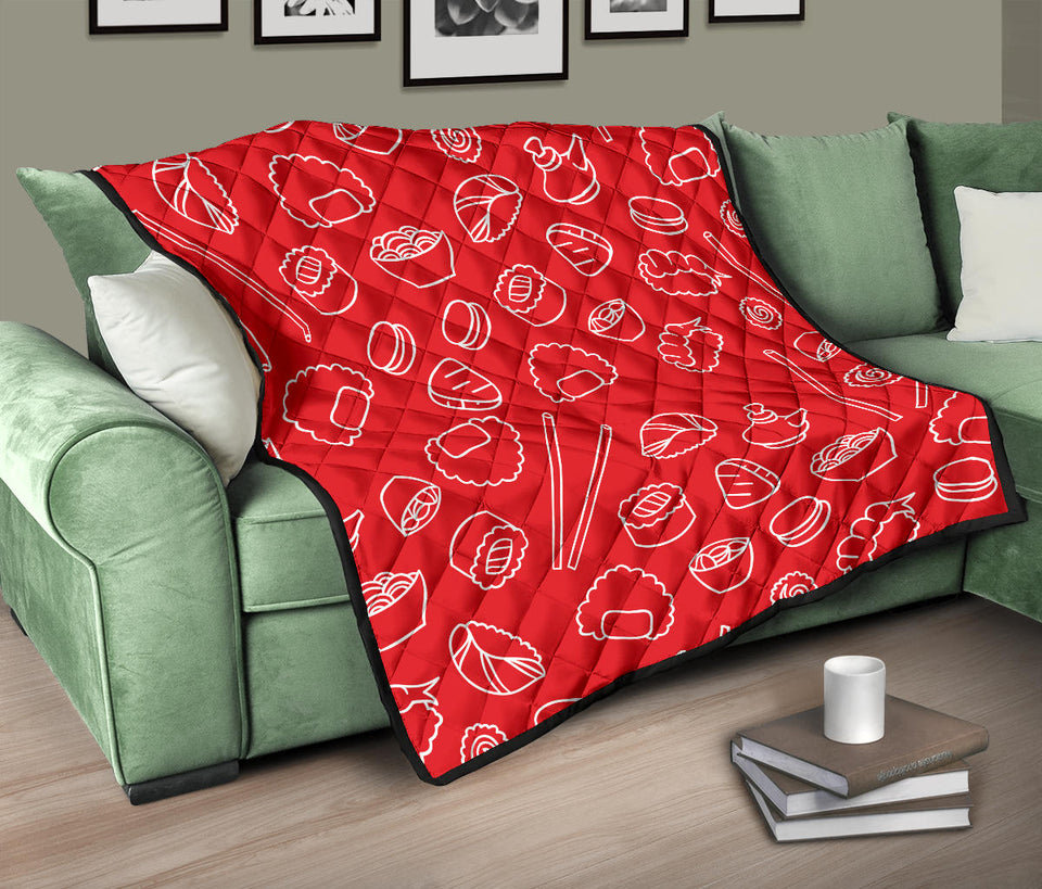 Sushi Pattern Red Background Premium Quilt