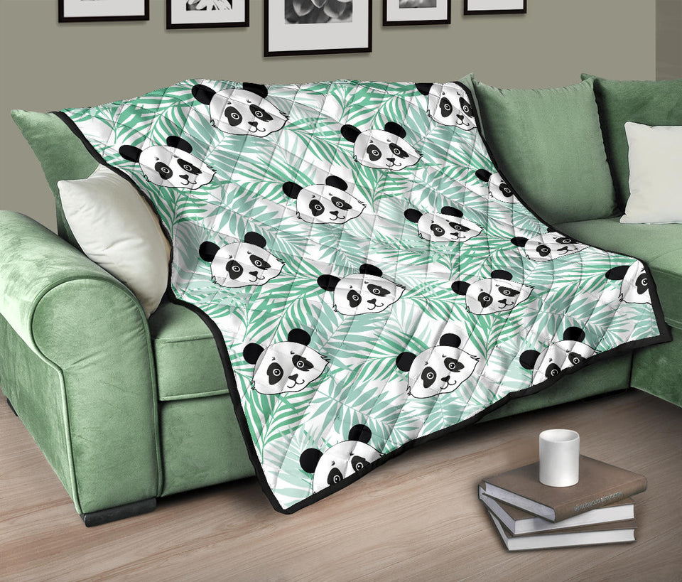 Panda Pattern Tropical Leaves Background Premium Quilt