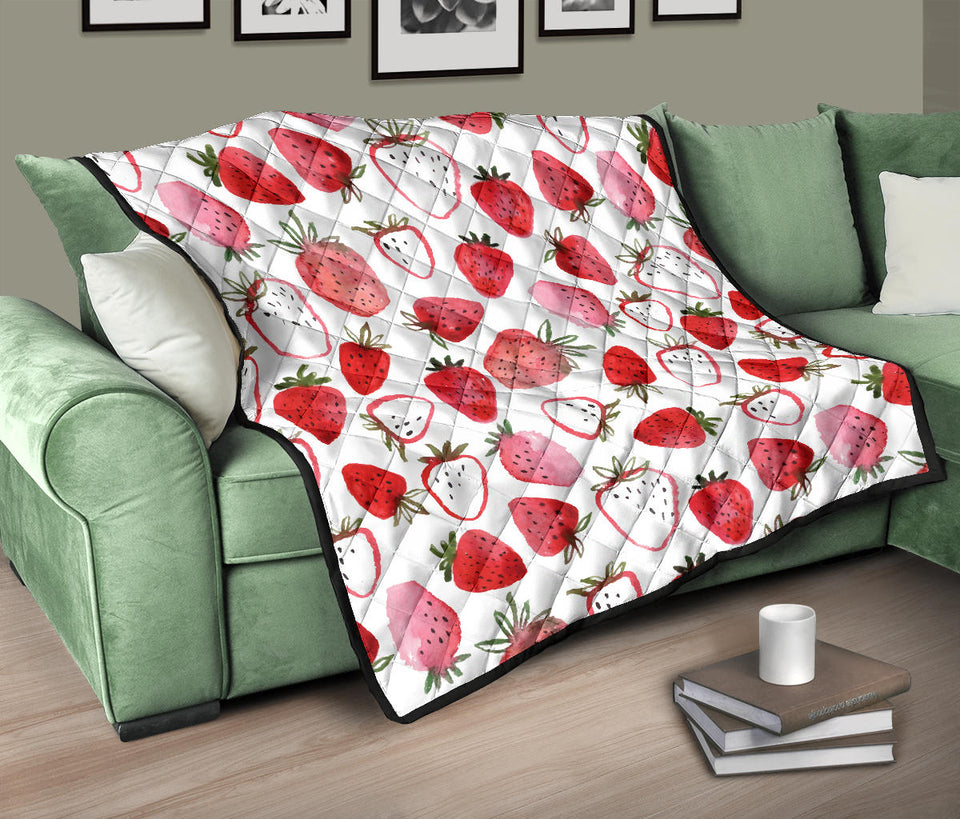 Watercolor Hand Drawn Beautiful Strawberry Pattern Premium Quilt