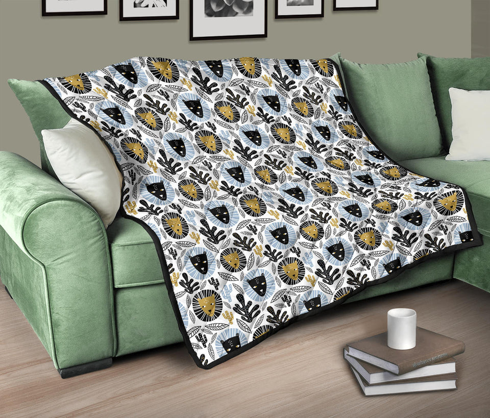 Lion Pattern Print Design 05 Premium Quilt