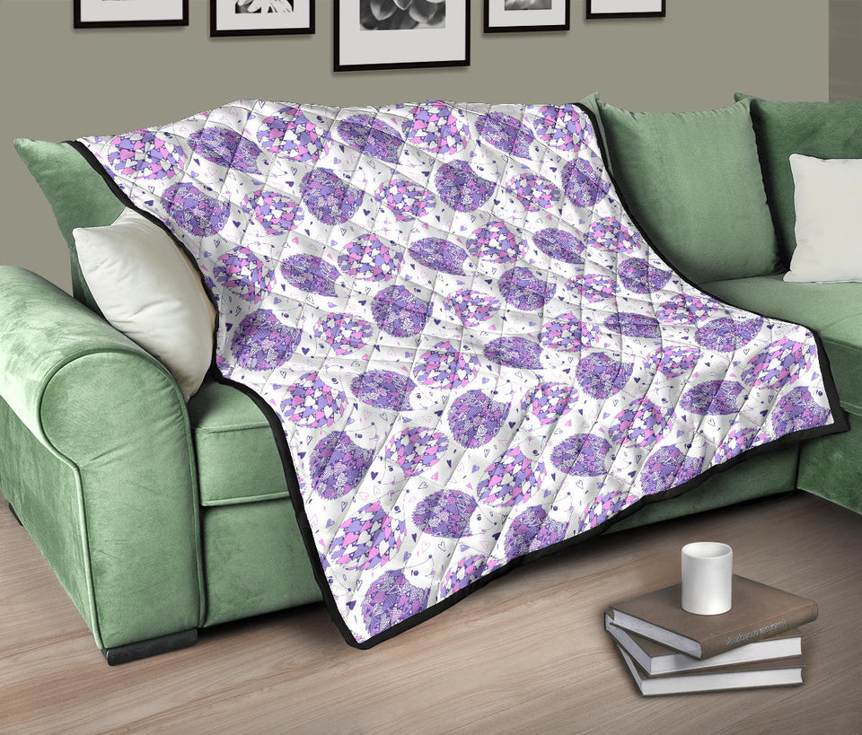 Hedgehog Pattern Print Design 05 Premium Quilt