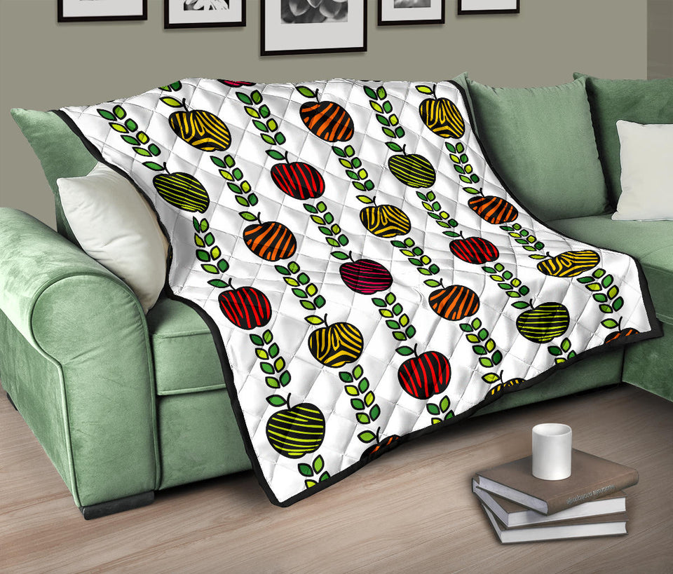 Colorful Apples Leave Zebra Stripe Premium Quilt