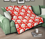 Cute Maneki Neko Lucky Cat Red Background Premium Quilt
