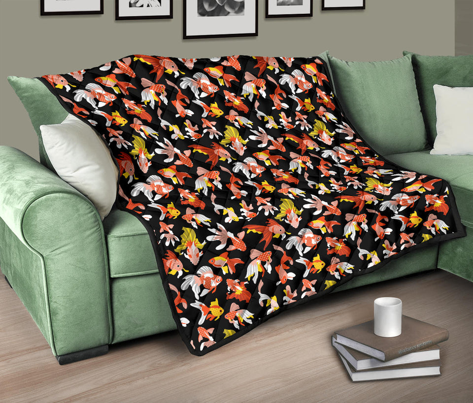 Goldfish Pattern Print Design 03 Premium Quilt