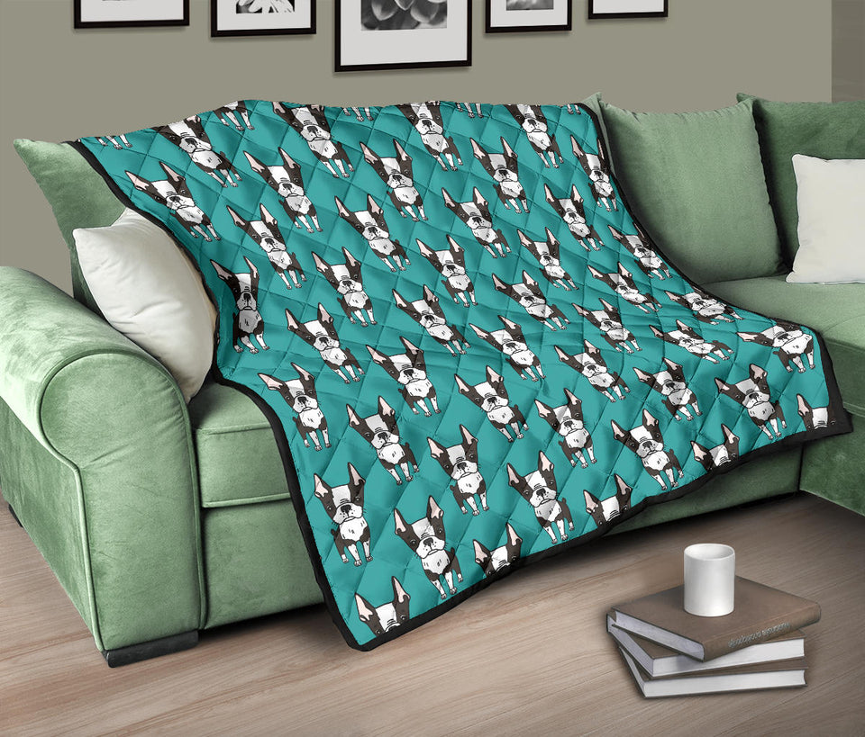 Hand Drawn Boston Terrier Dog Pattern Premium Quilt