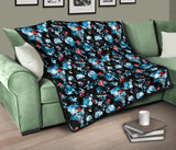 Skull Flower Roses Leave Pattern Premium Quilt