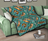 Cute Brown Sea Otters Ornamental Seaweed Corals Green Water Premium Quilt