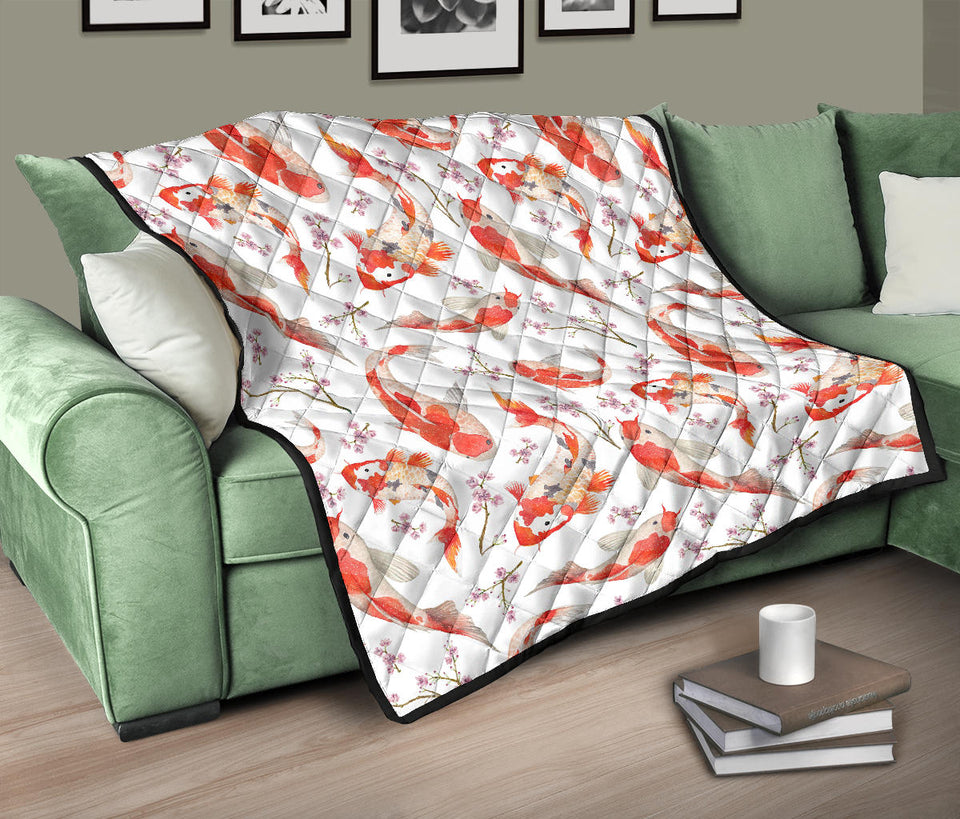 Watercolor Koi Fish Carp Fish Pattern Premium Quilt