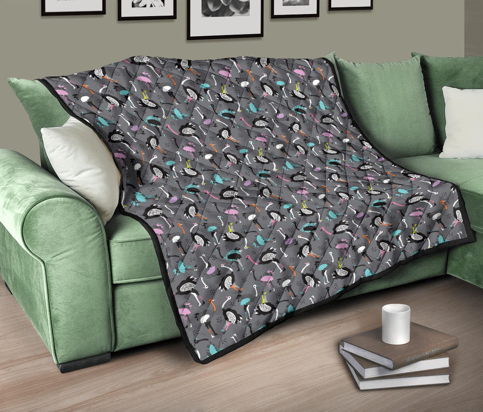 Ostrich Pattern Print Design 01 Premium Quilt