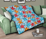 Blue Red Orange Starfish Pattern Premium Quilt