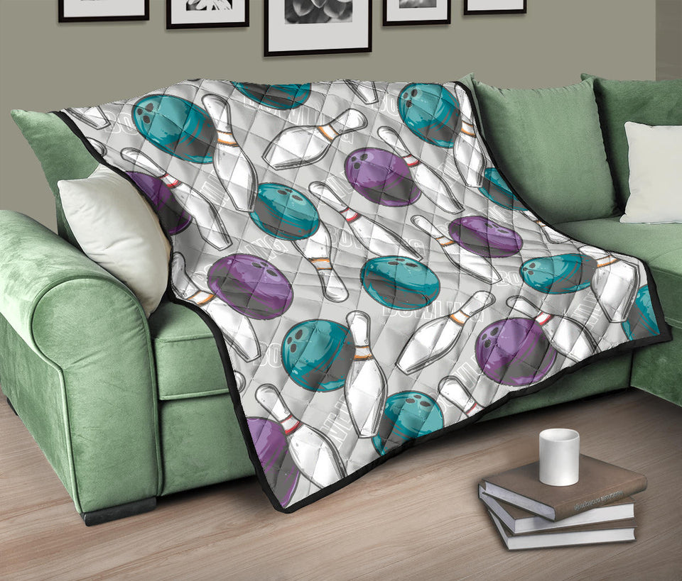 Bowling Ball And Pin Gray Background Premium Quilt