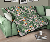 Toucan Tropical Green Jungle Palm Pattern Premium Quilt