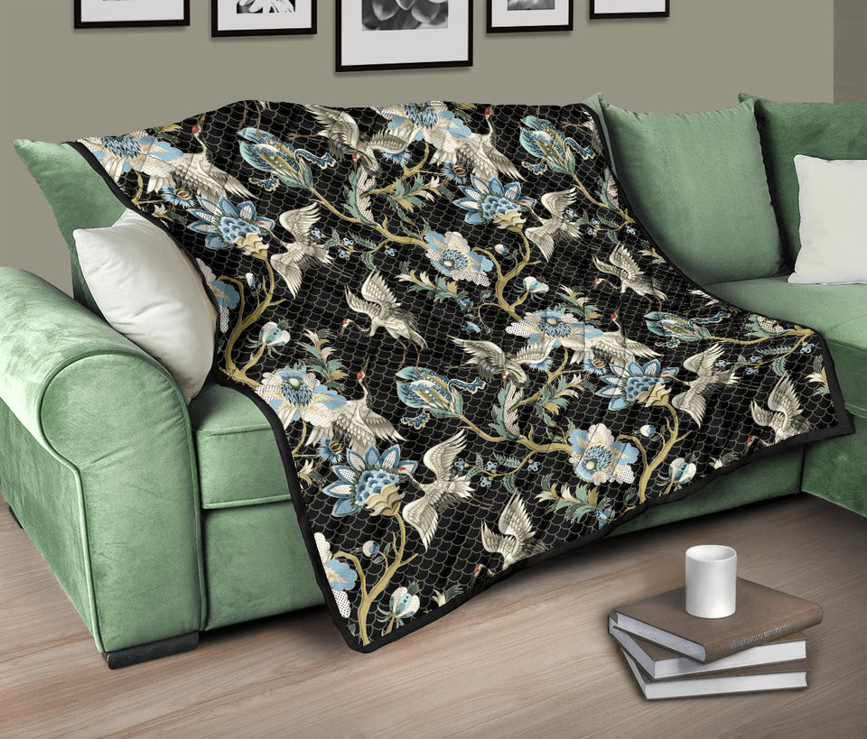 Japanese Crane Ornament Elements Premium Quilt