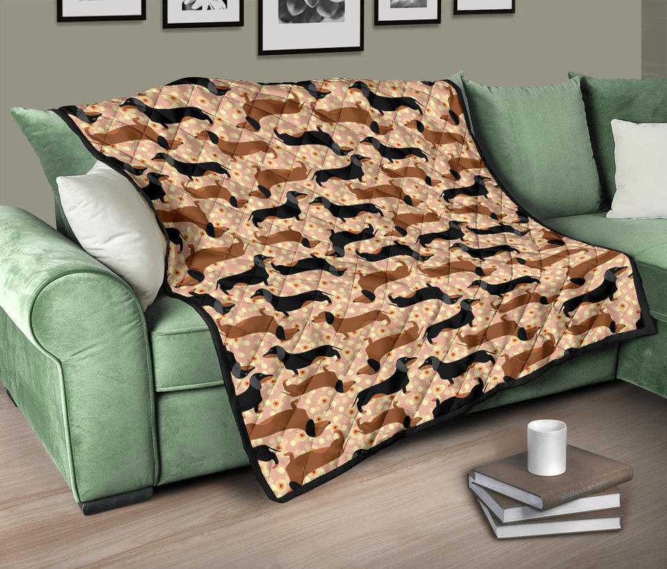 Dachshund Floral Background Premium Quilt