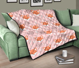 Cute Fox Pattern Pink Background Premium Quilt