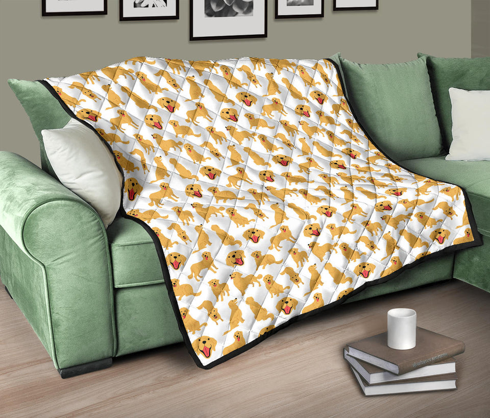 Golden Retriever Pattern Print Design 05 Premium Quilt