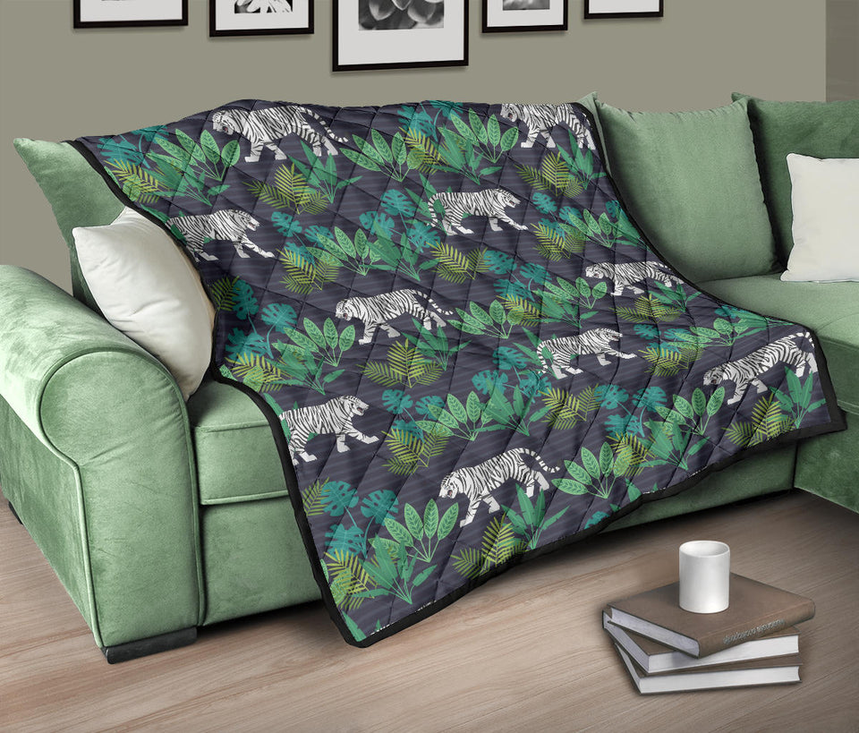 White Bengal Tigers Tropical Plant Premium Quilt