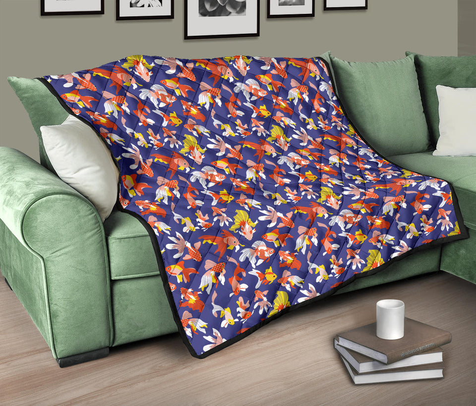 Goldfish Pattern Print Design 04 Premium Quilt