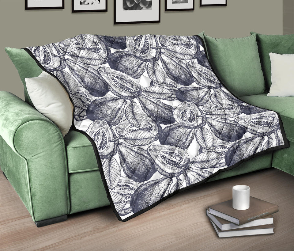 Guava Tropical Hand Drawn Pattern Premium Quilt