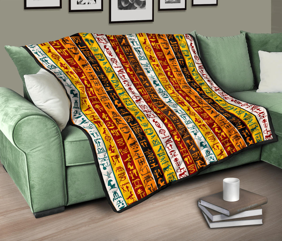 Egypt Hieroglyphics Pattern Print Design 01 Premium Quilt