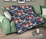 Blue Red Dragon Cloud Pattern Premium Quilt