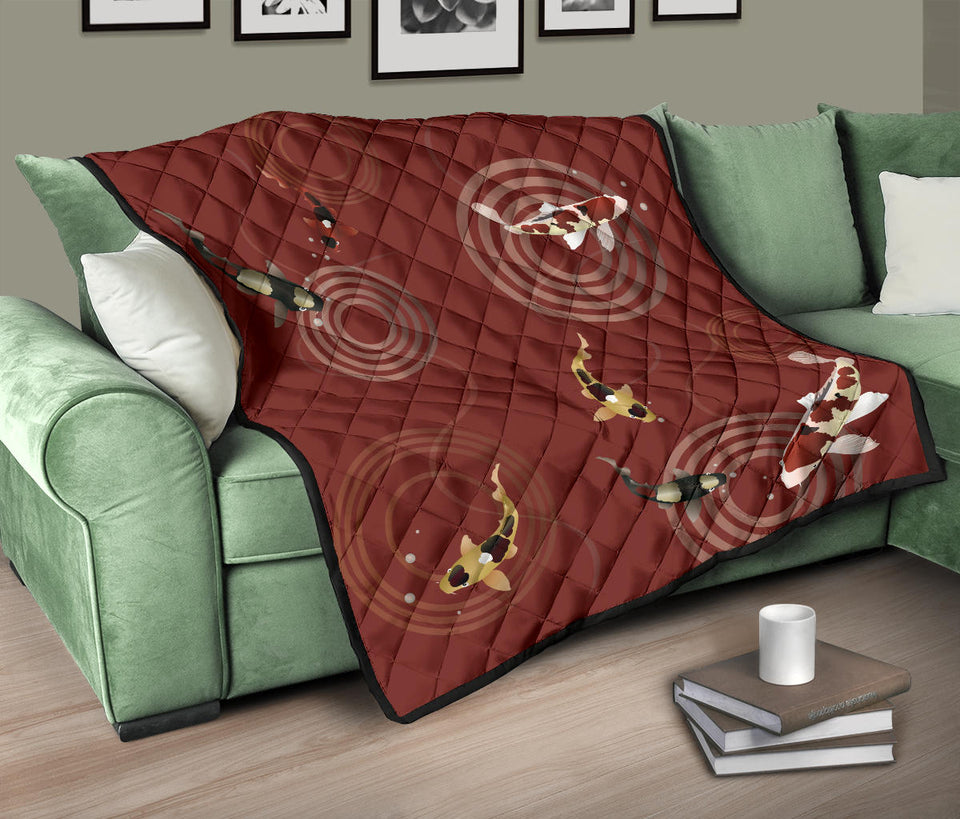 Koi Fish Carp Fish Red Background Premium Quilt