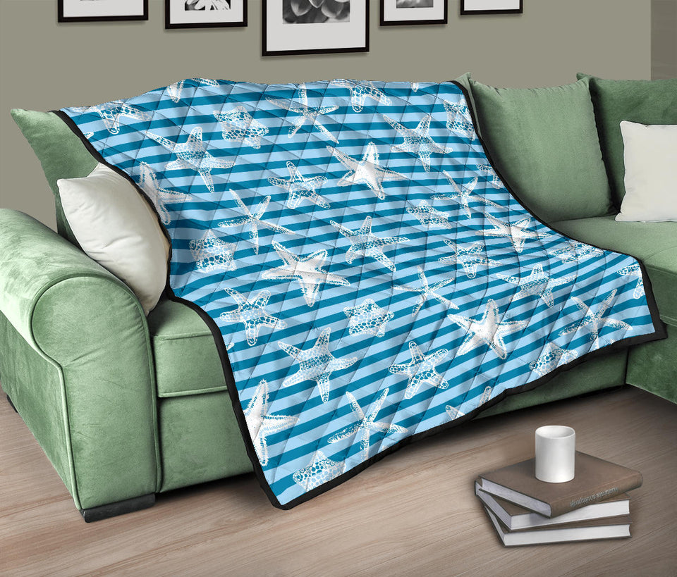 Starfish Blue Blackground Premium Quilt