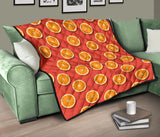 Oranges Pattern Red Background Premium Quilt