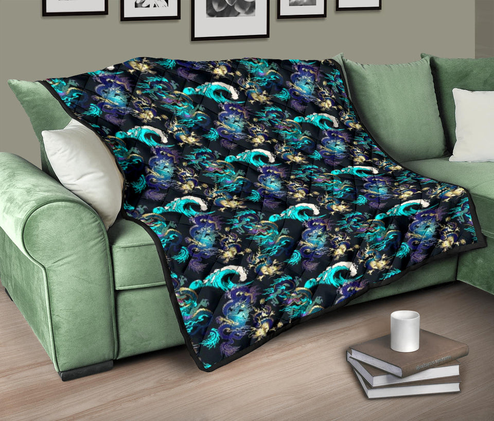 Dragon Sea Wave Pattern Premium Quilt
