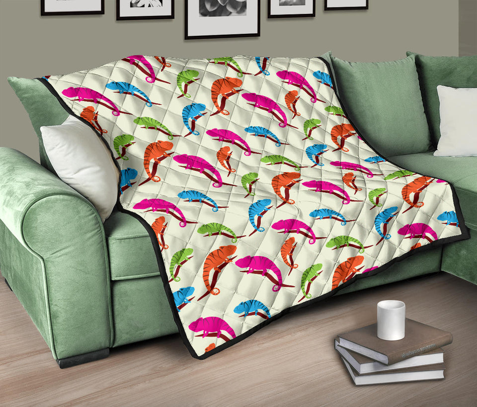 Colorful Chameleon Lizard Pattern Premium Quilt.