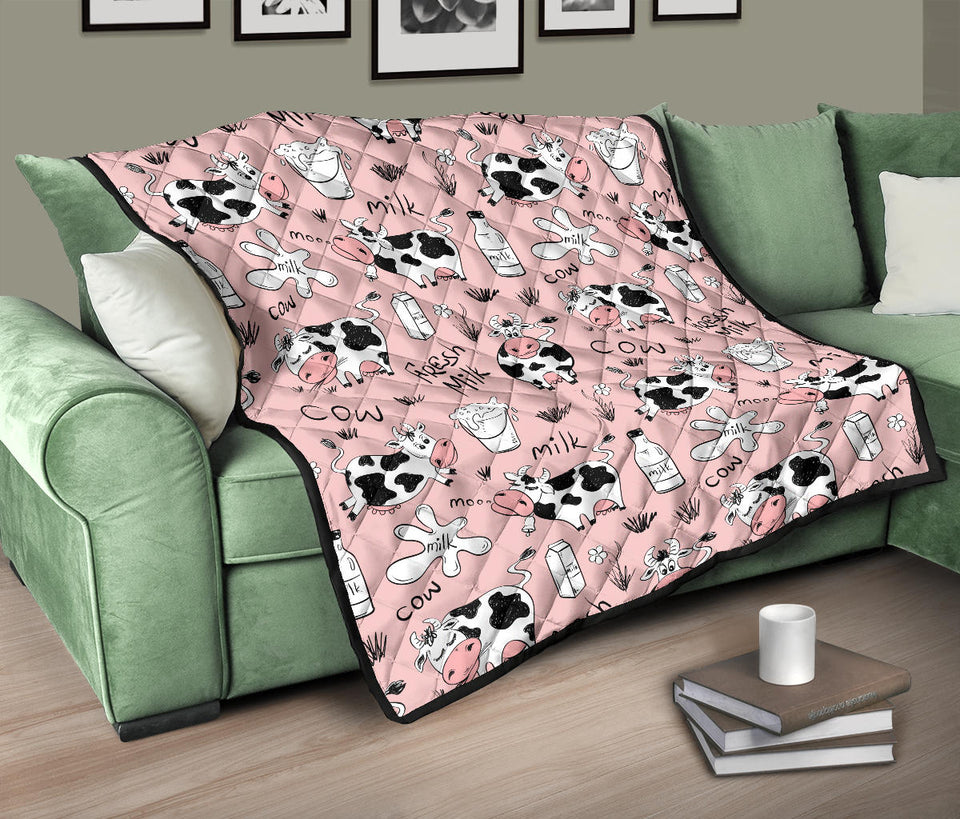 Cows Milk Product Pink Background Premium Quilt