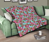 Beagle Muzzles Turquoise Paint Splashes Pink Pattern Premium Quilt