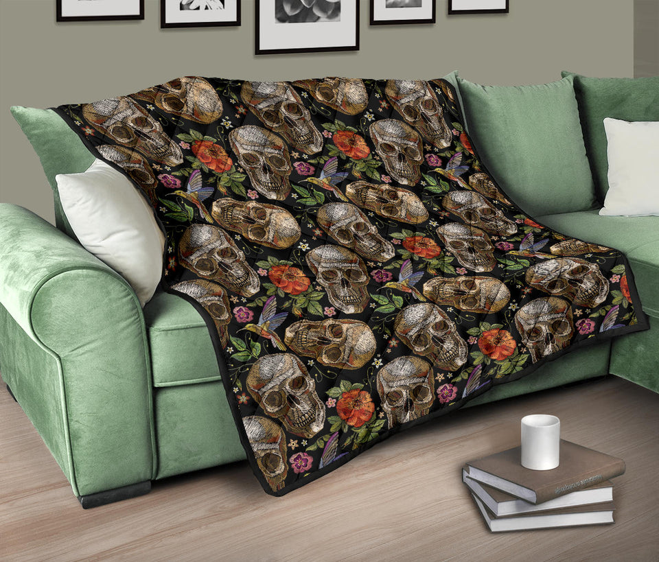 Skull Rose Humming Bird Flower Pattern Premium Quilt.