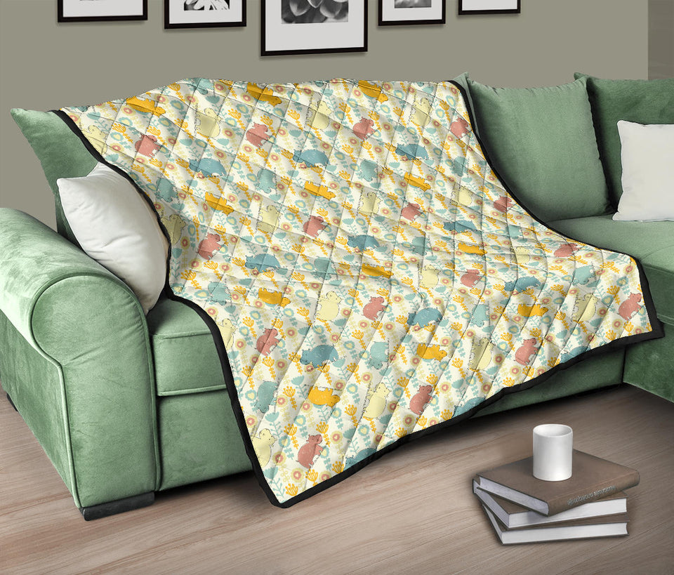 Hippopotamus Pattern Print Design 04 Premium Quilt
