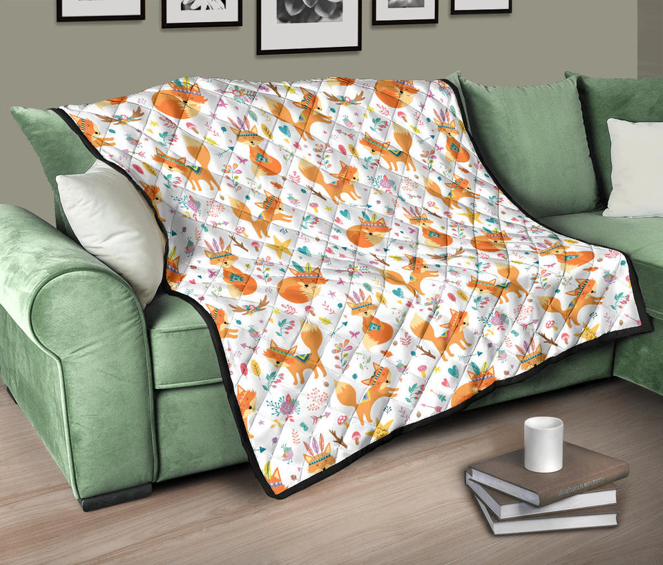 Cute Tribal Fox Pattern Premium Quilt