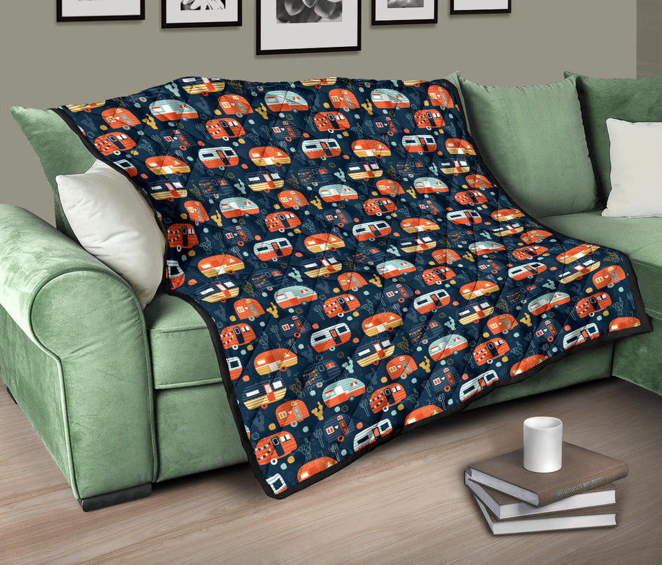 Camper Van Pattern Print Design 05 Premium Quilt