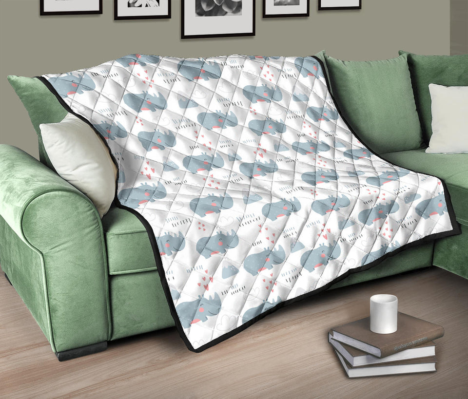 Cute Rhino Heart Pattern Premium Quilt