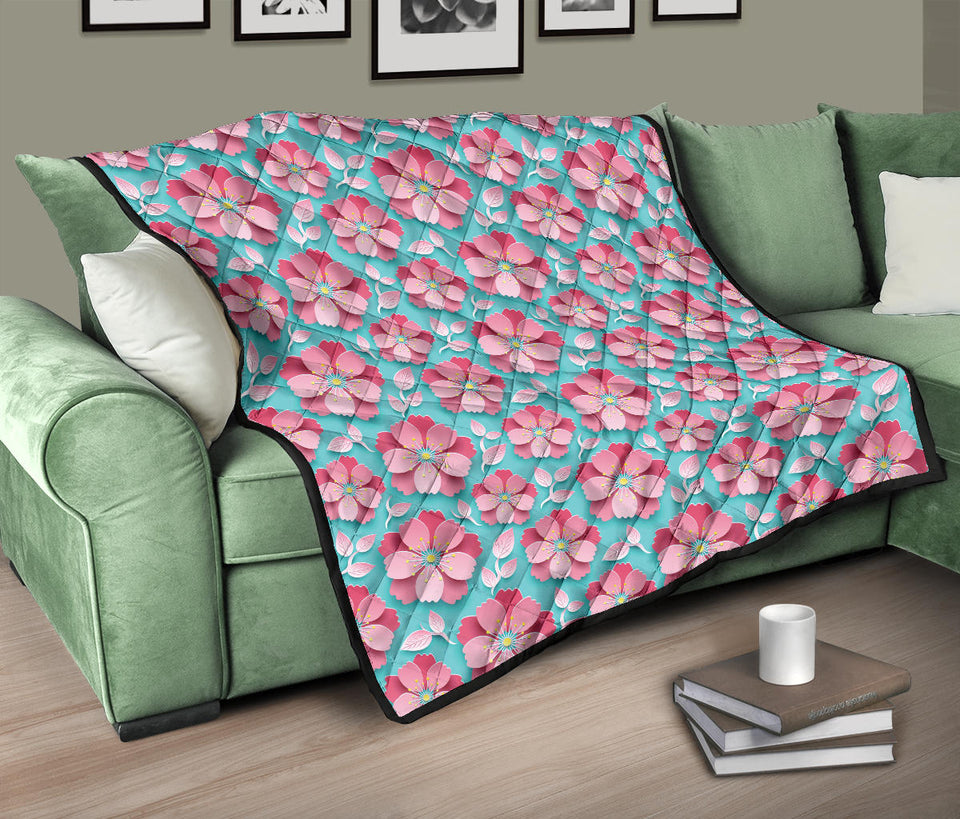 3D Sakura Cherry Blossom Pattern Premium Quilt