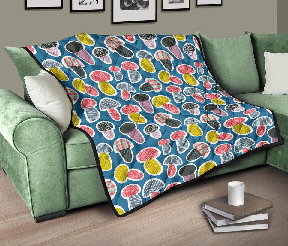 Colorful Mushroom Design Pattern Premium Quilt