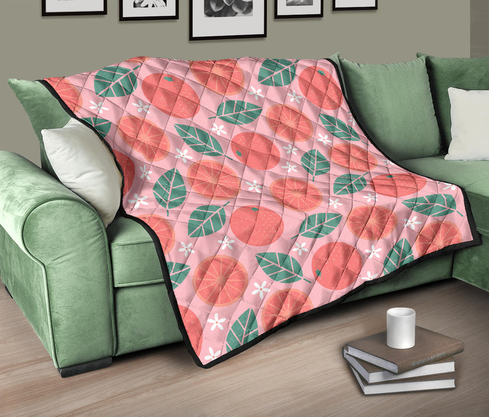 Grapefruit Leaves Flower Pink Background Premium Quilt