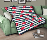 Hand Drawn Cherry Pattern Striped Background Premium Quilt
