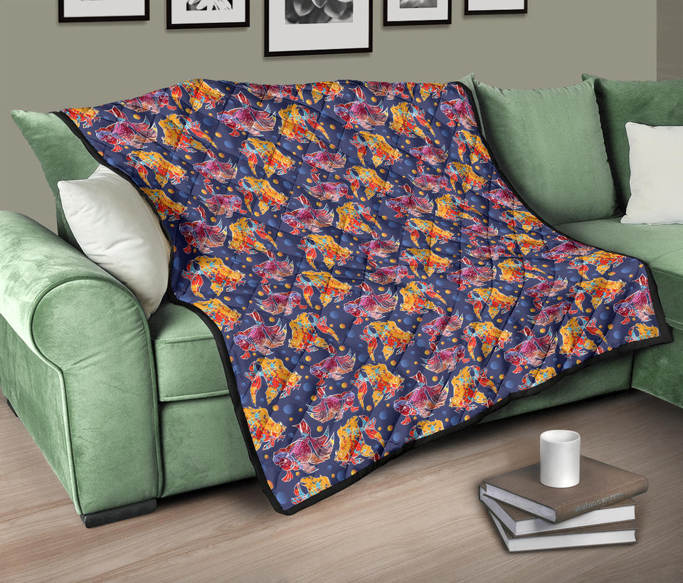 Goldfish Pattern Print Design 05 Premium Quilt