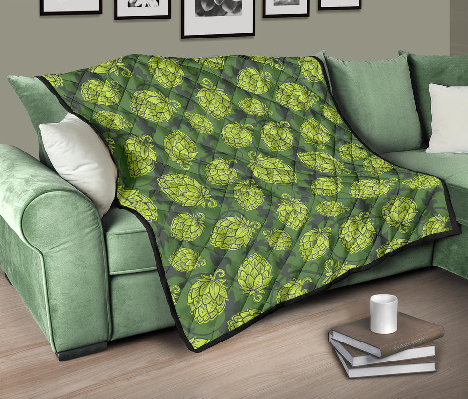 Hop Pattern Hop Cone Background Premium Quilt