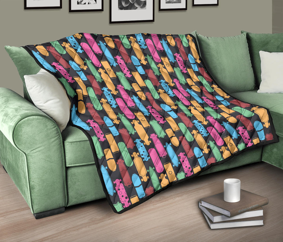 Skate Board Pattern Print Design 02 Premium Quilt