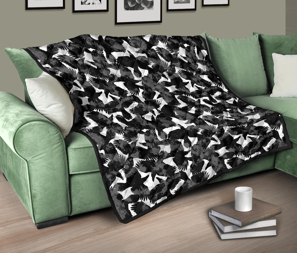 Crow Illustration Pattern Premium Quilt