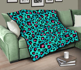 Green Leopard Skin Print Pattern Premium Quilt