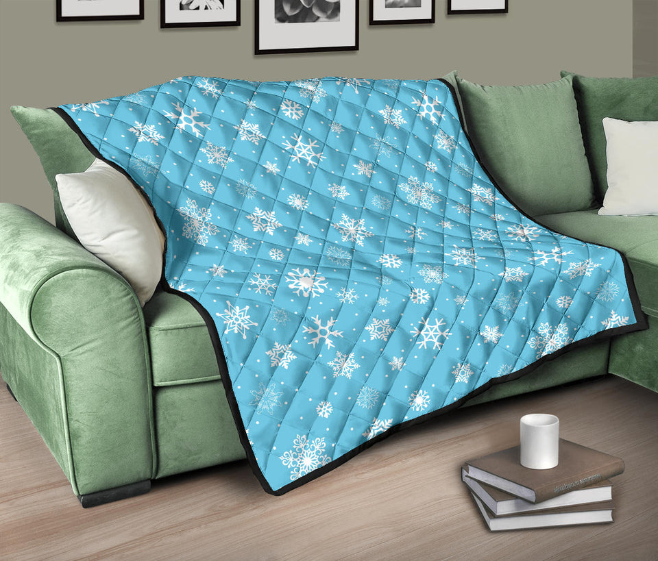 Snowflake Pattern Blue Background Premium Quilt