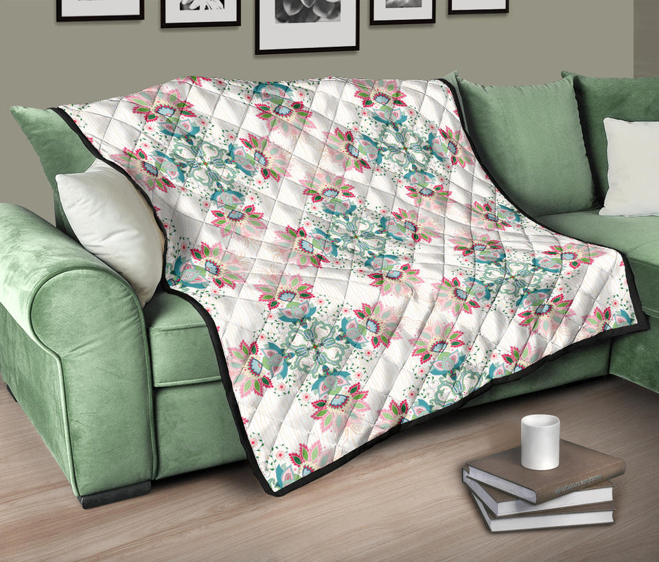 Square Floral Indian Flower Pattern Premium Quilt