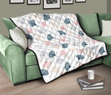 Black Gray Cream Coral Ginkgo Leaves Pattern Premium Quilt